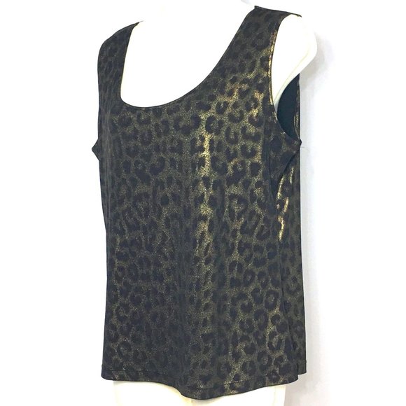 Clara S. Cheetah Leopard Animal Print Metallic Tank Top L Blouse Brown Gold - Picture 9 of 9
